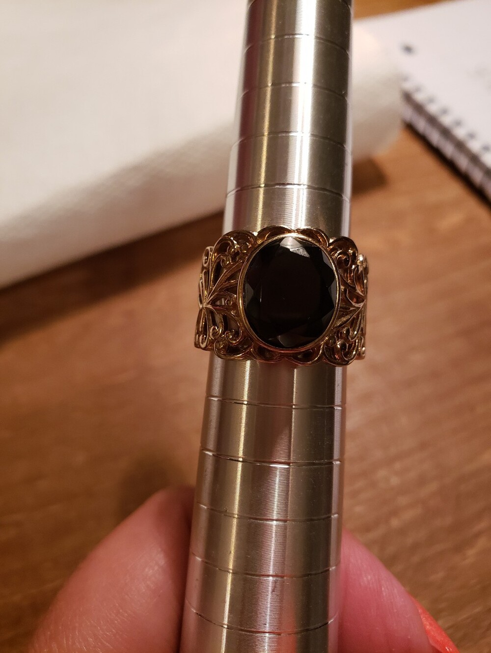 Goldtone Sterling Silver Ring With Black Onyx Set